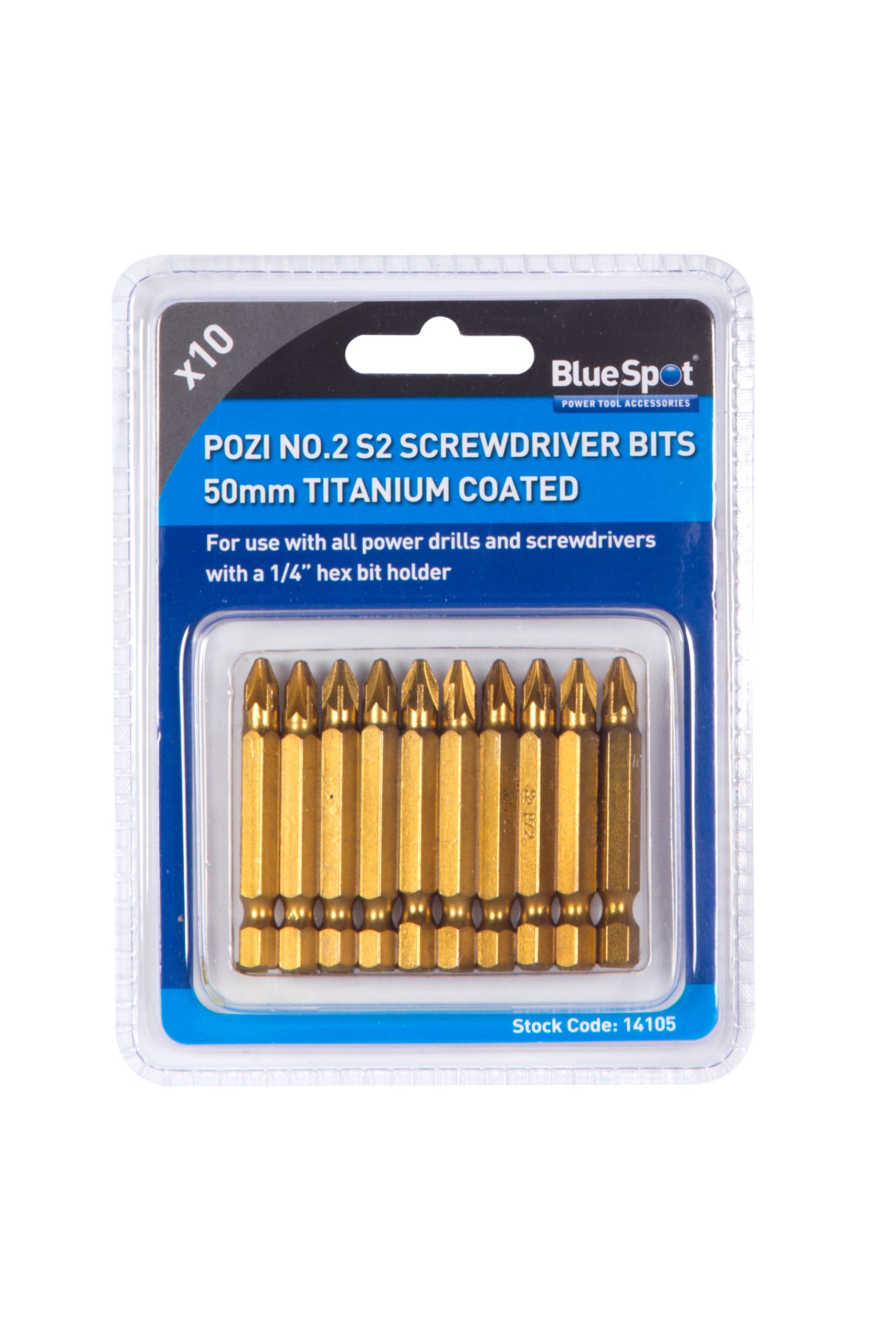 BlueSpot 10 PCE 50mm PZ2 S2 Titanium Coated Power Bit Set