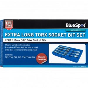BlueSpot 7 PCE 3/8″ Extra Long Torx Socket Bit Set (T25-T60)