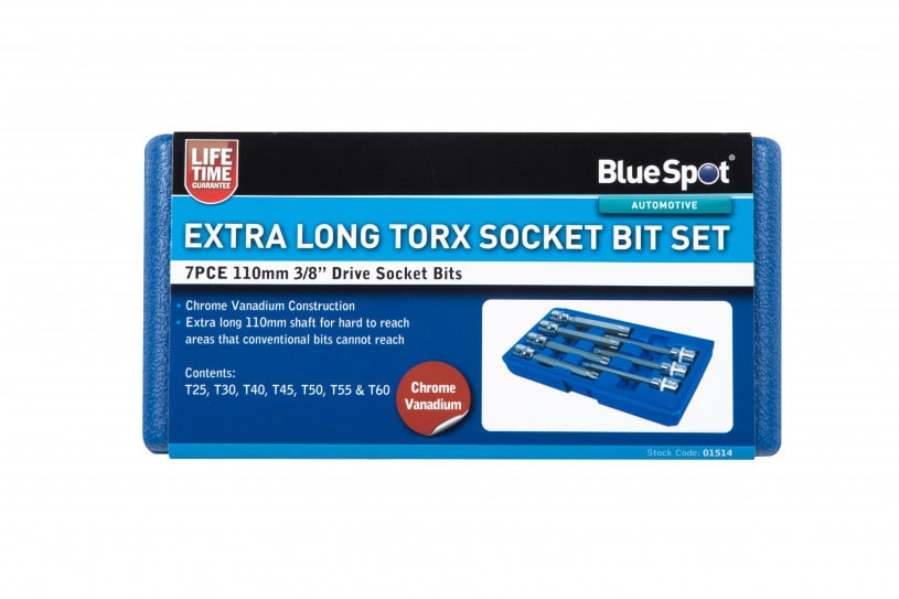 BlueSpot 7 PCE 3/8″ Extra Long Torx Socket Bit Set (T25-T60)