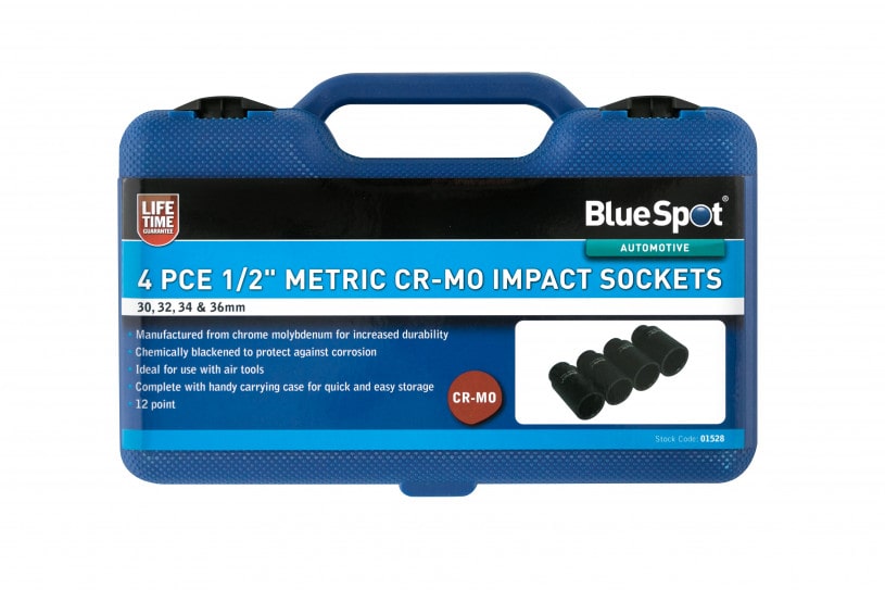 BlueSpot 4 PCE 1/2″ Metric Cr-Mo Impact Sockets (30-36mm)