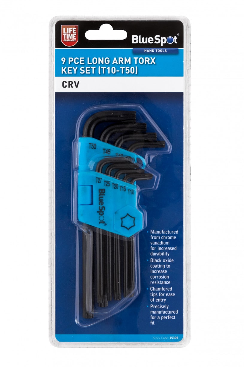 BlueSpot 9 PCE Long Arm Torx Key Set (T10-T50)