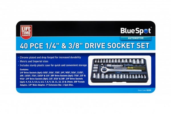 BlueSpot 40 PCE 1/4″ & 3/8″ Socket Set (4-13mm) (5/32″-3/8″)