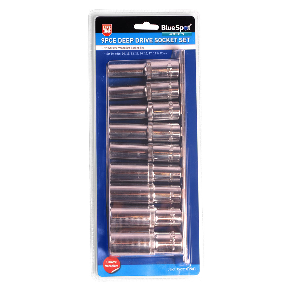 BlueSpot 9 PCE 1/2″ Metric Deep Socket Set (10-22mm)