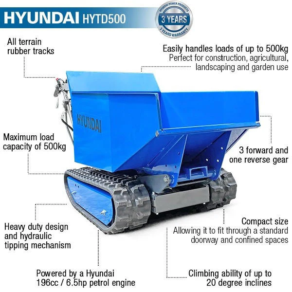 Hyundai 196cc 500kg Petrol Tracked Mini Dumper Power Barrow Transporter