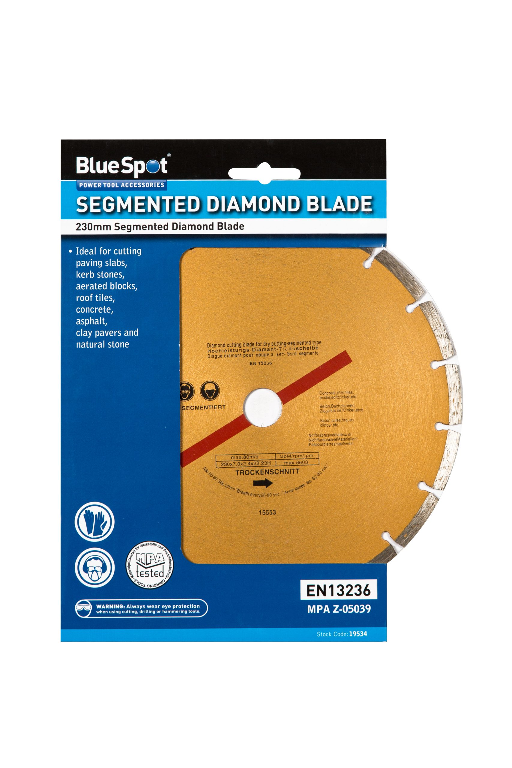 BlueSpot 230mm (9″) Segmented Gold Diamond Dry Cutting Disc