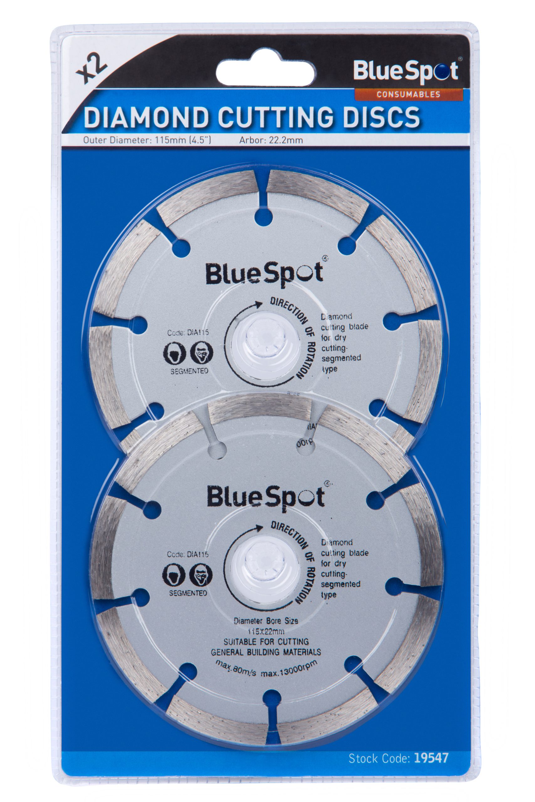 BlueSpot 2 PCE 115mm (4.5″) Segmented Diamond Dry Cutting Disc