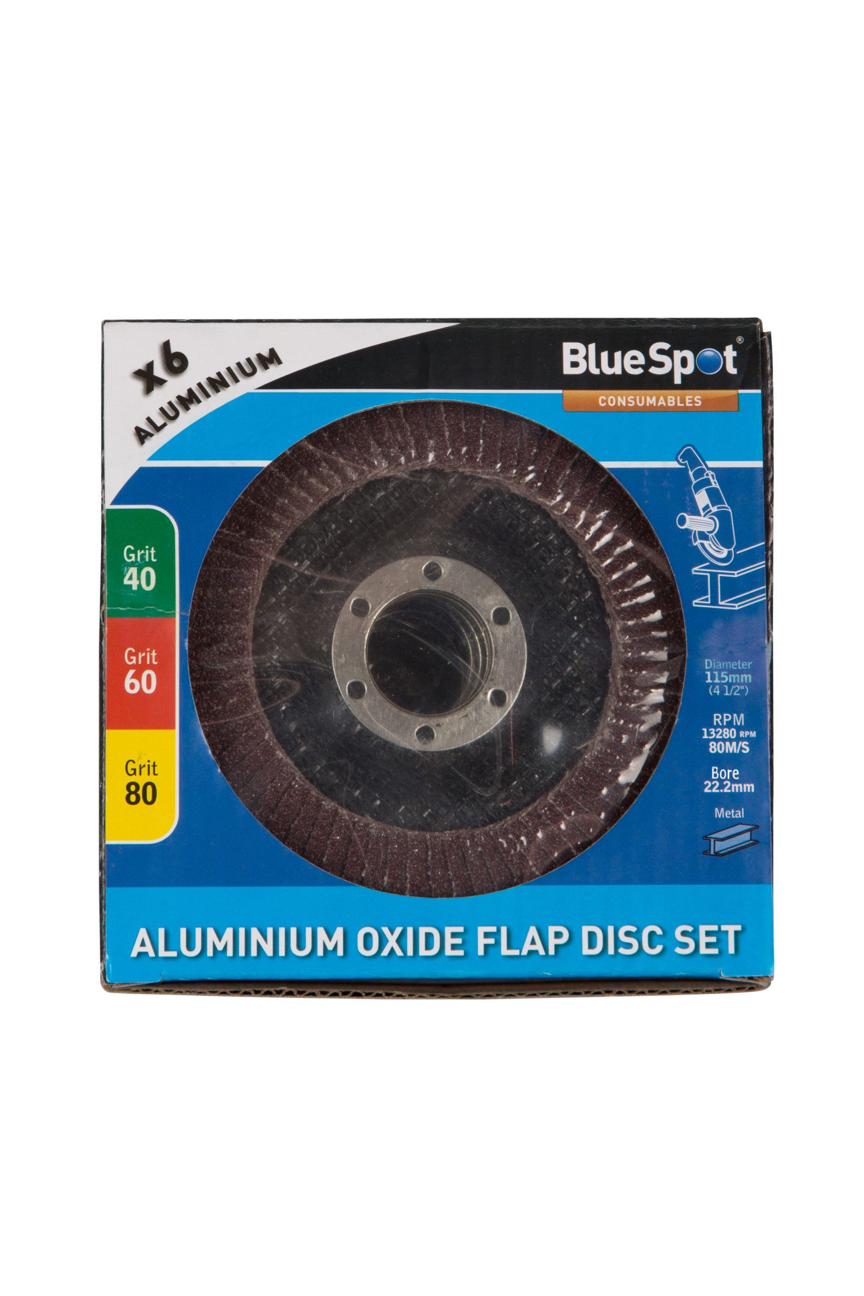 BlueSpot 6 PCE 115mm (4.5″) Aluminium Oxide Flap Disc Set