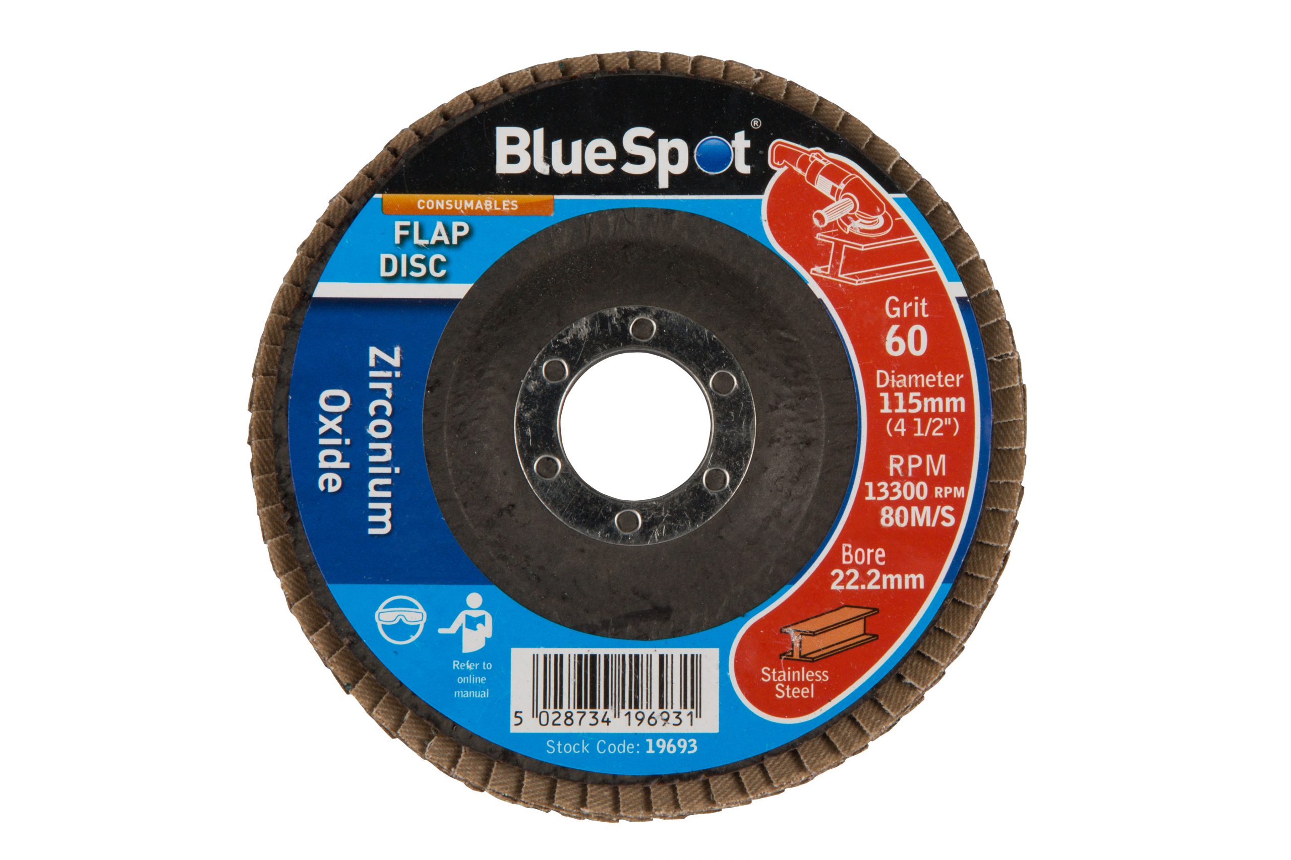 BlueSpot 115mm (4.5″) 60 Grit Zirconium Oxide Flap Disc