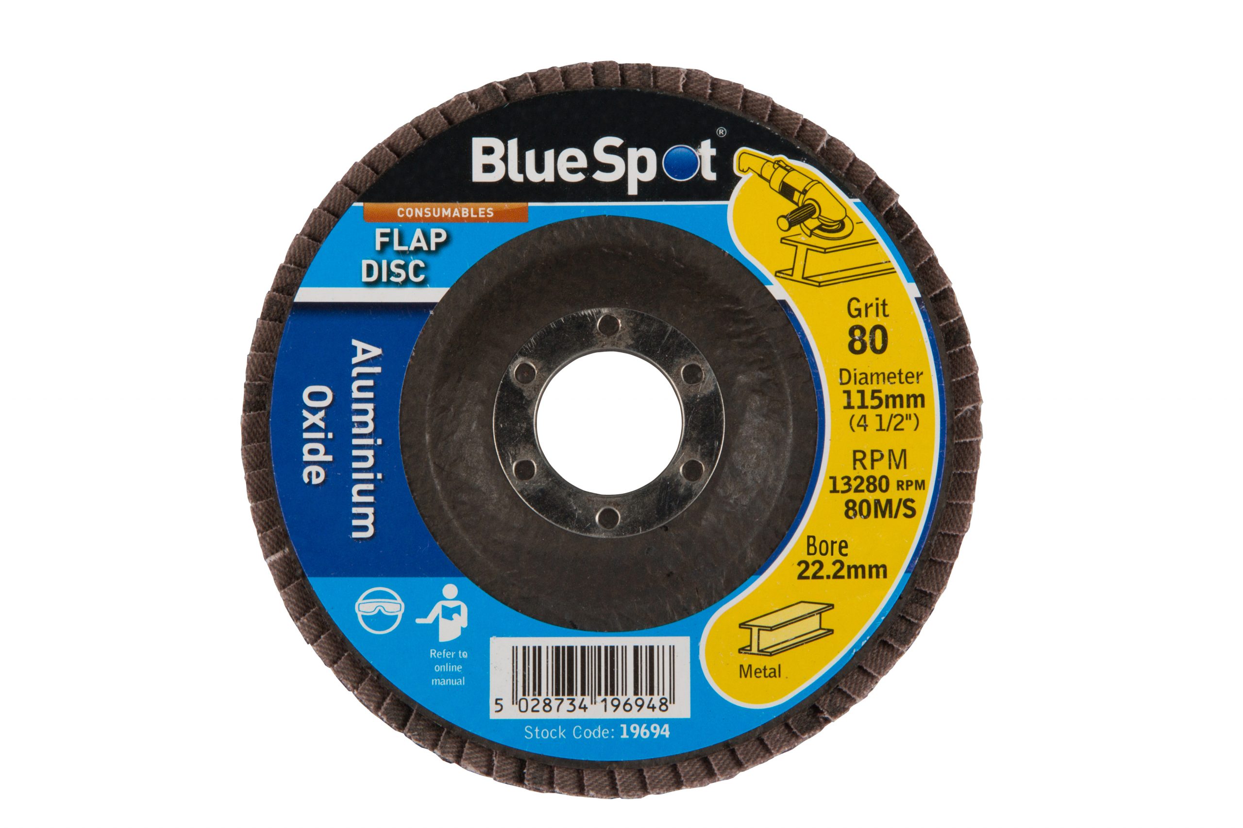 BlueSpot 115mm (4.5″) 80 Grit Aluminium Oxide Flap Disc