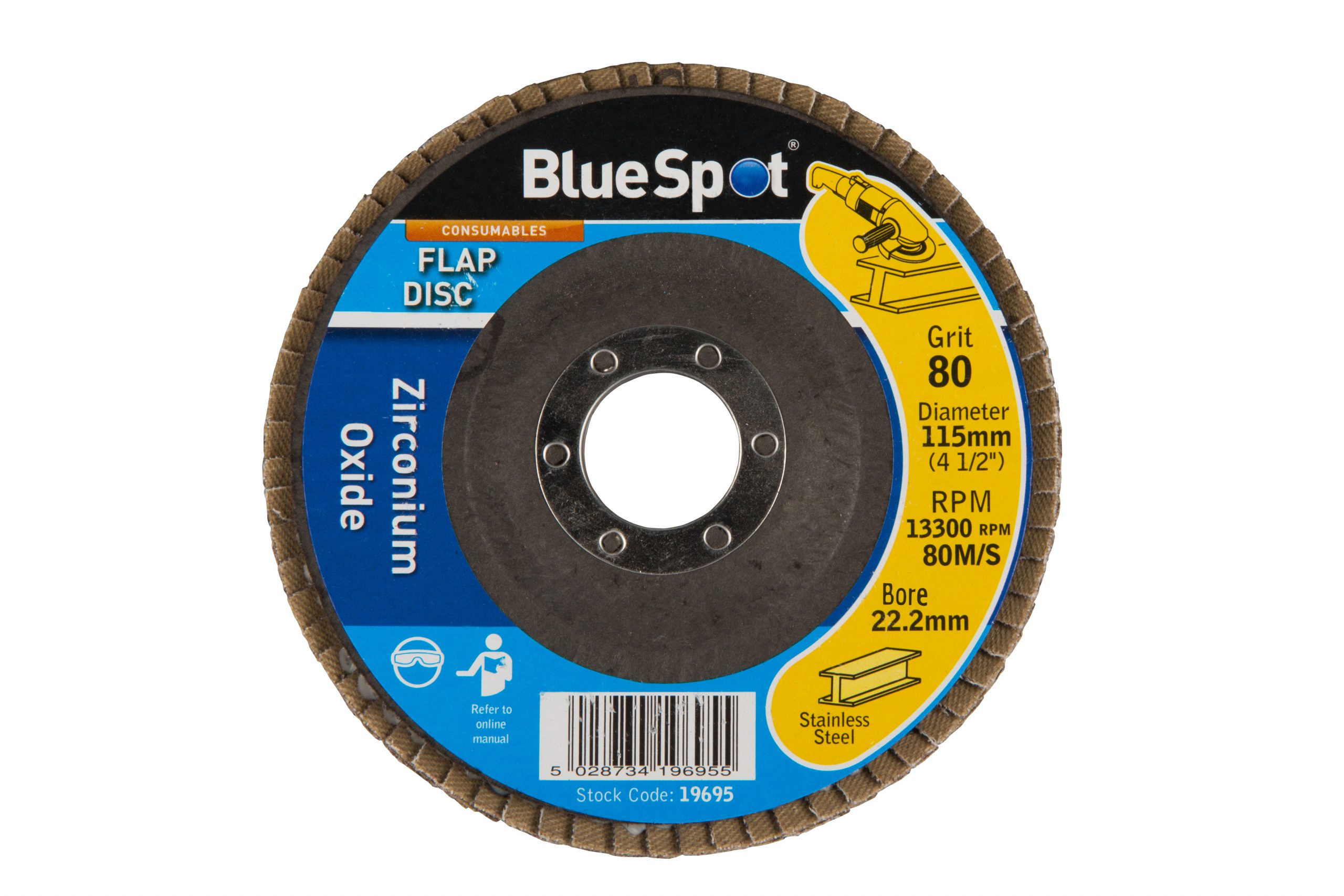 BlueSpot 115mm (4.5″) 80 Grit Zirconium Oxide Flap Disc