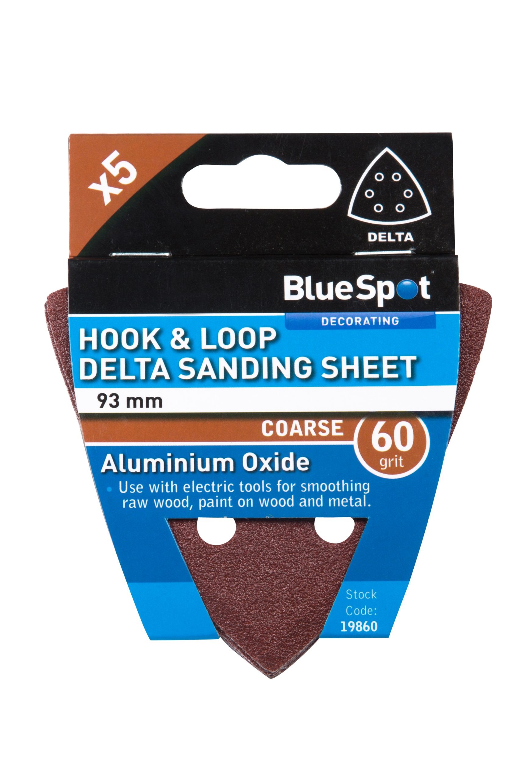 BlueSpot 93mm 5 Pack 60 Grit Delta Sanding Sheets