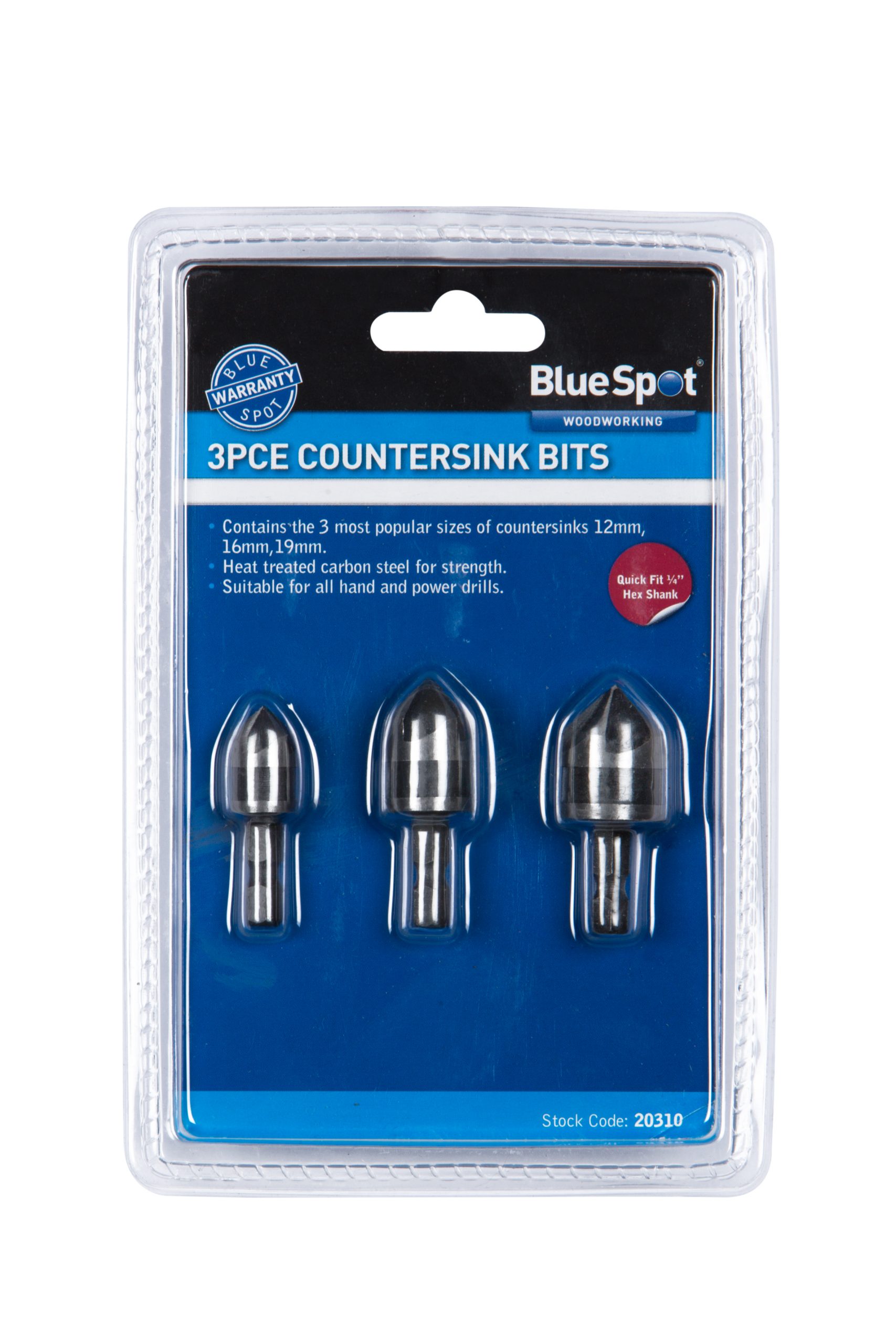 BlueSpot 3 PCE 6mm (1/4″) Hex Shank Countersink Bit Set