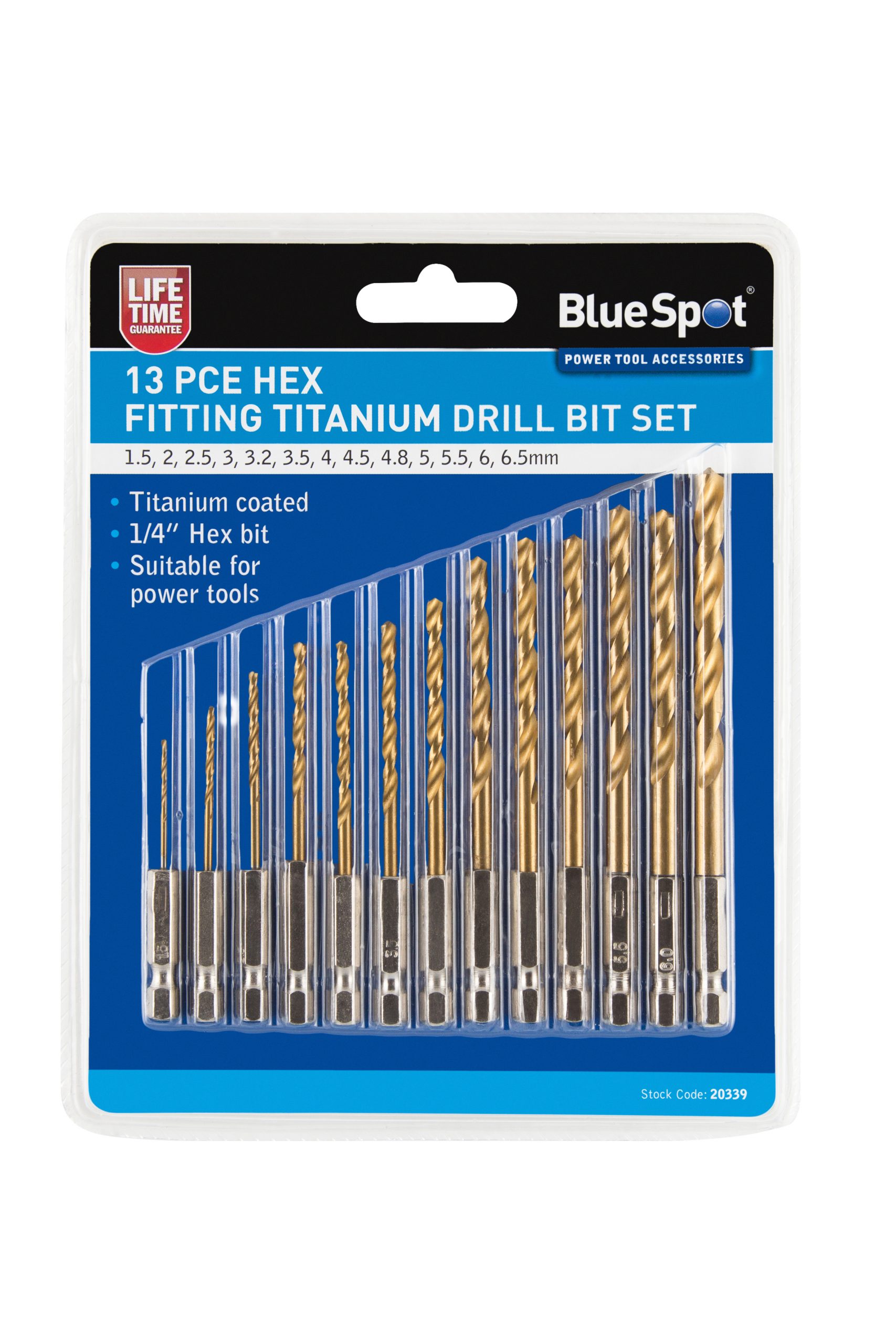 BlueSpot 13 PCE Hex Fitting Titanium Drill Bit Set (1.5-6.5mm)
