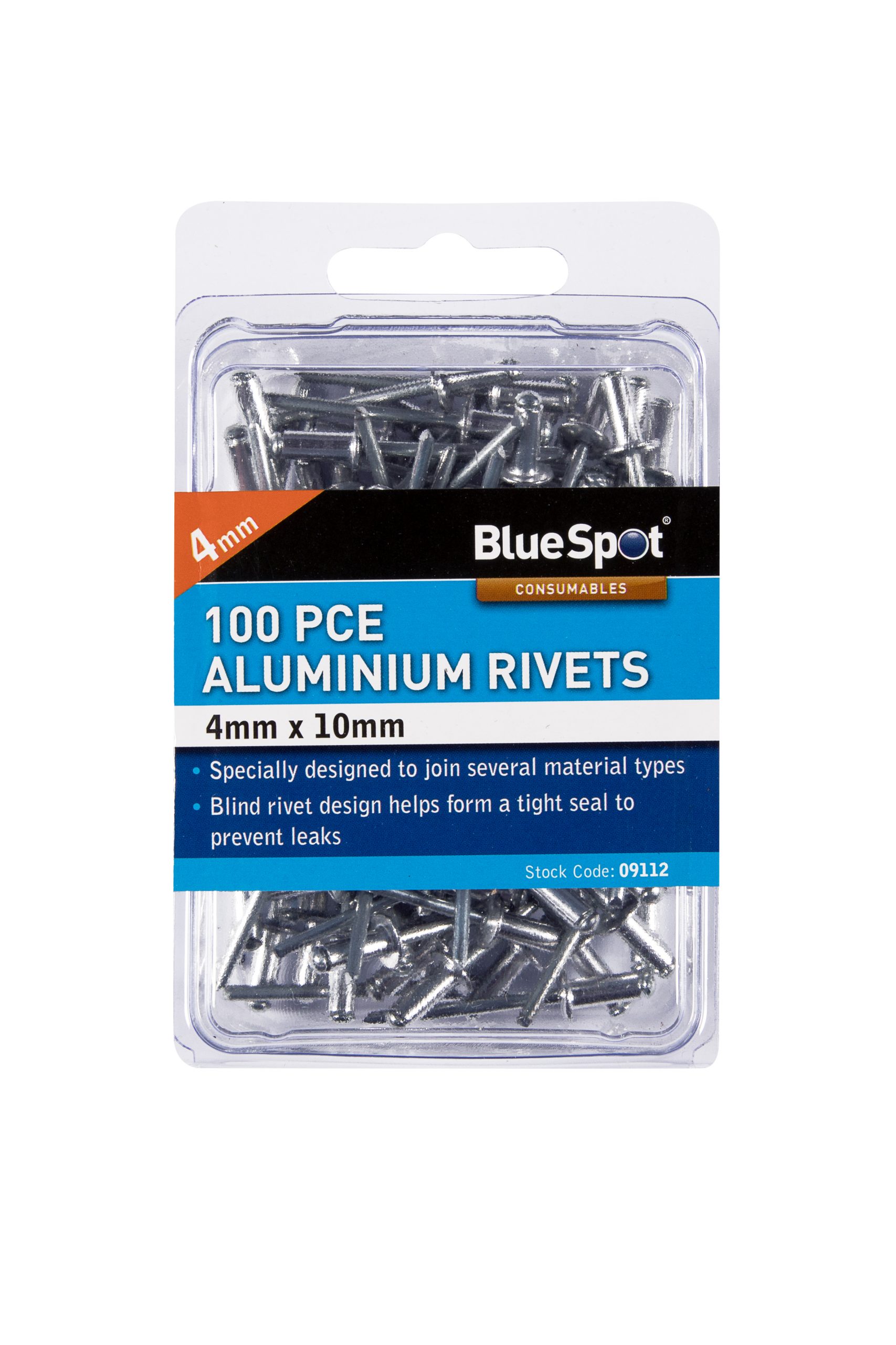 BlueSpot 100 PCE 4mm X 10mm Aluminium Rivets