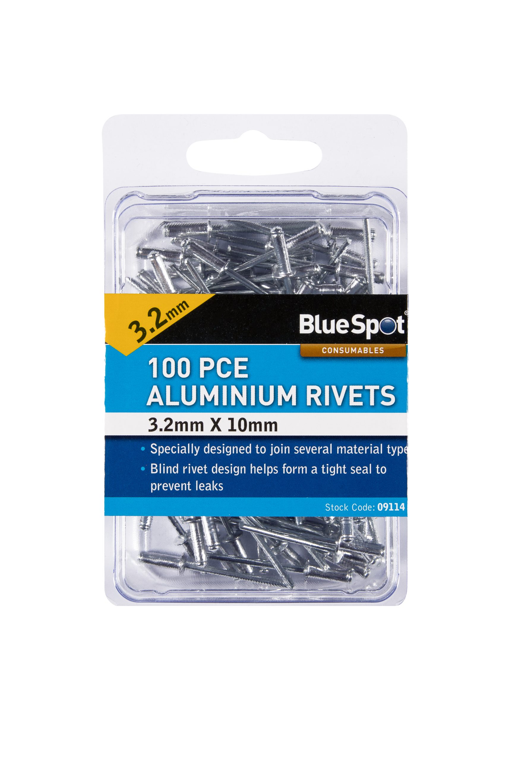 BlueSpot 100 PCE 3.2mm X 10mm Aluminium Rivets