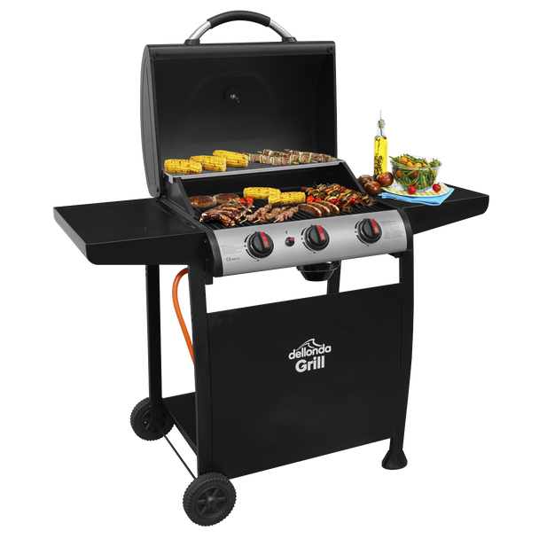 Dellonda 3 Burner Gas BBQ Grill with Piezo Ignition & Thermometer