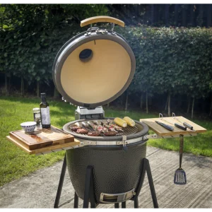 Dellonda Deluxe 22″(56cm) Ceramic Kamado Style BBQ with Wheeled Stand