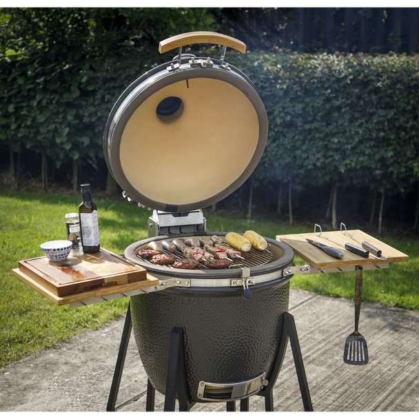 Dellonda Deluxe 22″(56cm) Ceramic Kamado Style BBQ with Wheeled Stand