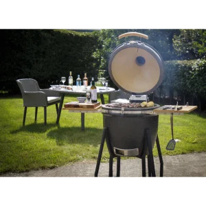 Dellonda Deluxe 22″(56cm) Ceramic Kamado Style BBQ with Wheeled Stand