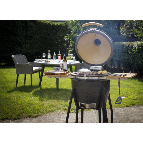 Dellonda Deluxe 22″(56cm) Ceramic Kamado Style BBQ with Wheeled Stand