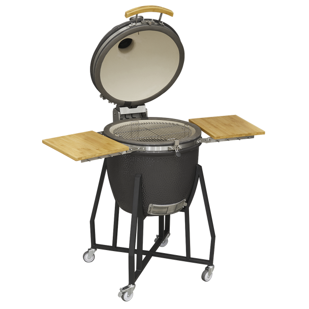 Dellonda Deluxe 22″(56cm) Ceramic Kamado Style BBQ with Wheeled Stand