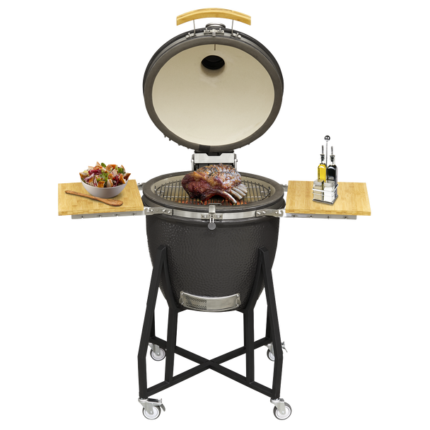 Dellonda Deluxe 22″(56cm) Ceramic Kamado Style BBQ with Wheeled Stand
