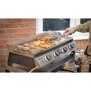 Dellonda 4 Burner Stainless Steel Portable Gas Plancha with Warming Rack 10kW