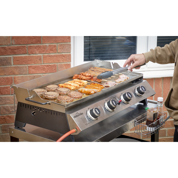 Dellonda 4 Burner Stainless Steel Portable Gas Plancha with Warming Rack 10kW