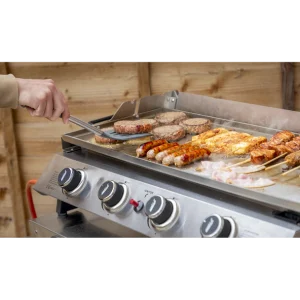 Dellonda 4 Burner Stainless Steel Portable Gas Plancha with Warming Rack 10kW