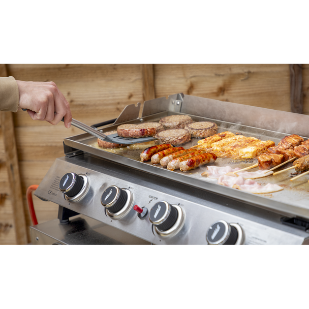 Dellonda 4 Burner Stainless Steel Portable Gas Plancha with Warming Rack 10kW