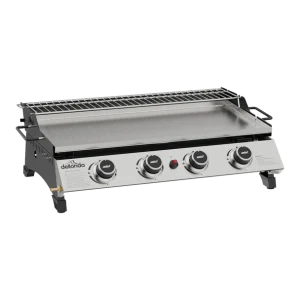 Dellonda 4 Burner Stainless Steel Portable Gas Plancha with Warming Rack 10kW