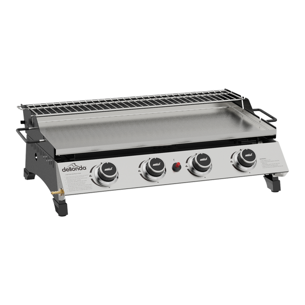 Dellonda 4 Burner Stainless Steel Portable Gas Plancha with Warming Rack 10kW