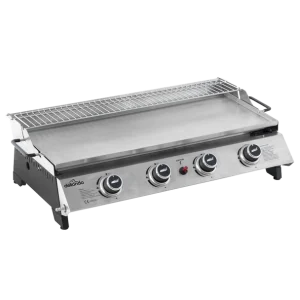 Dellonda 4 Burner Stainless Steel Portable Gas Plancha with Warming Rack 10kW