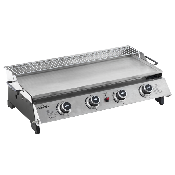 Dellonda 4 Burner Stainless Steel Portable Gas Plancha with Warming Rack 10kW