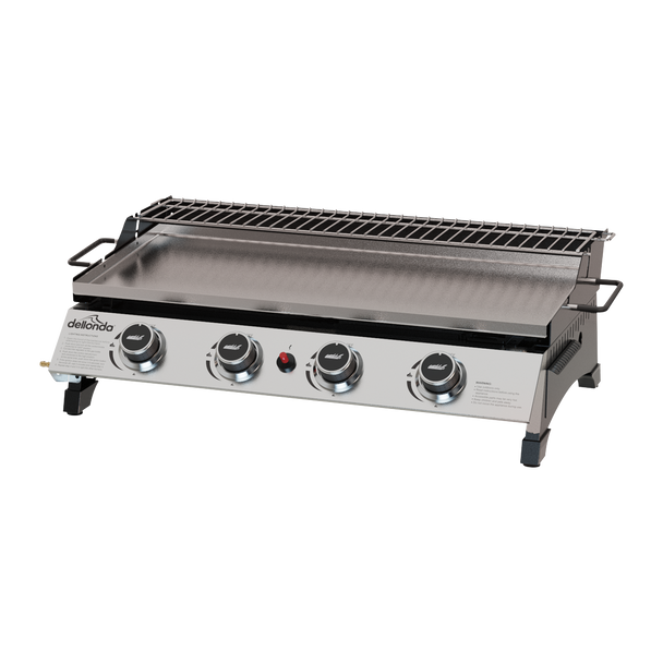 Dellonda 4 Burner Stainless Steel Portable Gas Plancha with Warming Rack 10kW