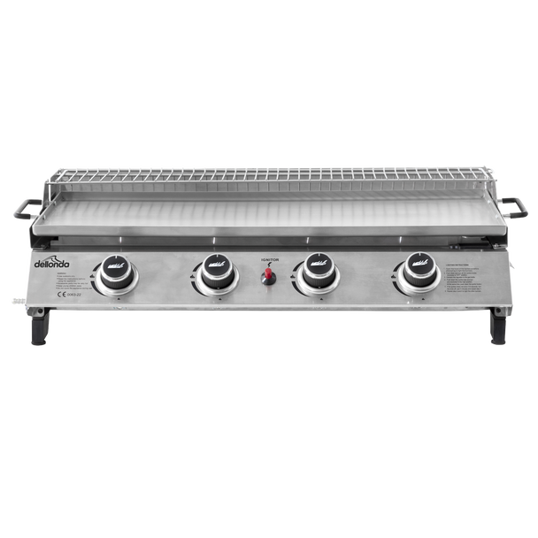 Dellonda 4 Burner Stainless Steel Portable Gas Plancha with Warming Rack 10kW