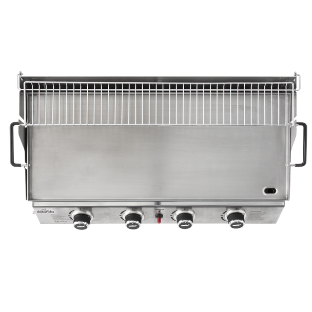 Dellonda 4 Burner Stainless Steel Portable Gas Plancha with Warming Rack 10kW