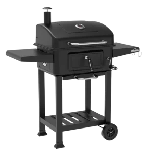 Dellonda Charcoal Grill BBQ Smoker & Trolley with 2 Side Shelves – Black