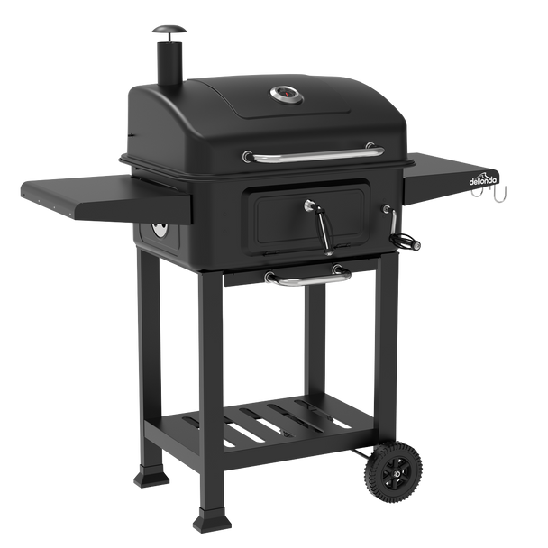 Dellonda Charcoal Grill BBQ Smoker & Trolley with 2 Side Shelves – Black