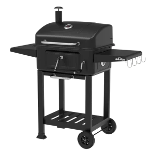 Dellonda Charcoal Grill BBQ Smoker & Trolley with 2 Side Shelves – Black