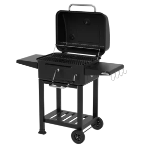 Dellonda Charcoal Grill BBQ Smoker & Trolley with 2 Side Shelves – Black