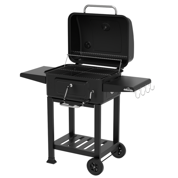 Dellonda Charcoal Grill BBQ Smoker & Trolley with 2 Side Shelves – Black