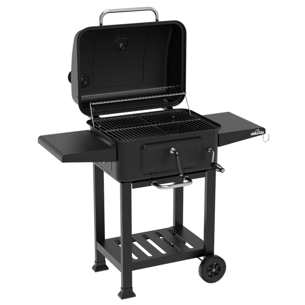 Dellonda Charcoal Grill BBQ Smoker & Trolley with 2 Side Shelves – Black