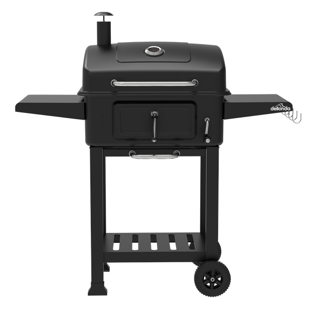 Dellonda Charcoal Grill BBQ Smoker & Trolley with 2 Side Shelves – Black