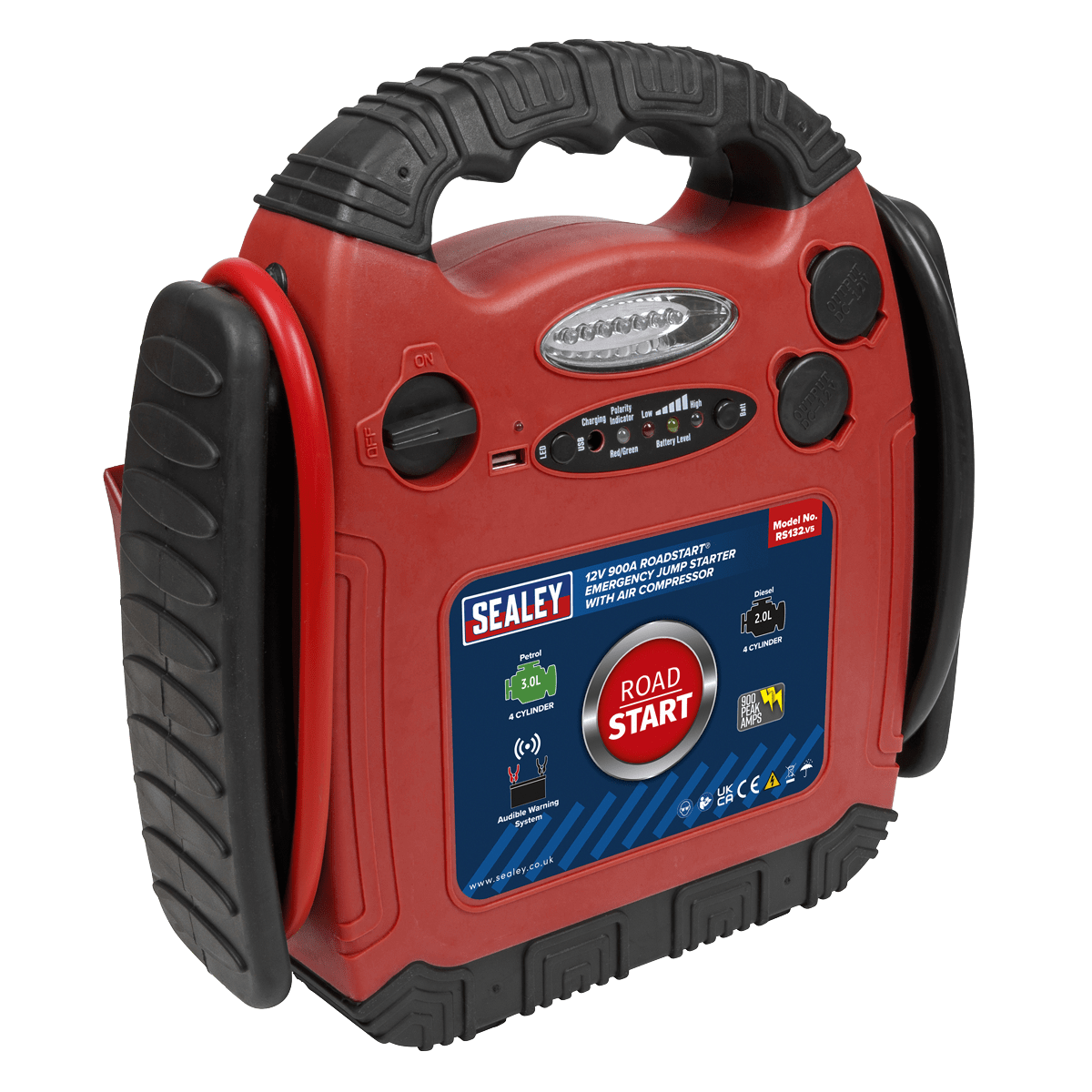 Sealey RoadStartĀ® Emergency Jump Starter with Air Compressor 12V 900 Peak Amps