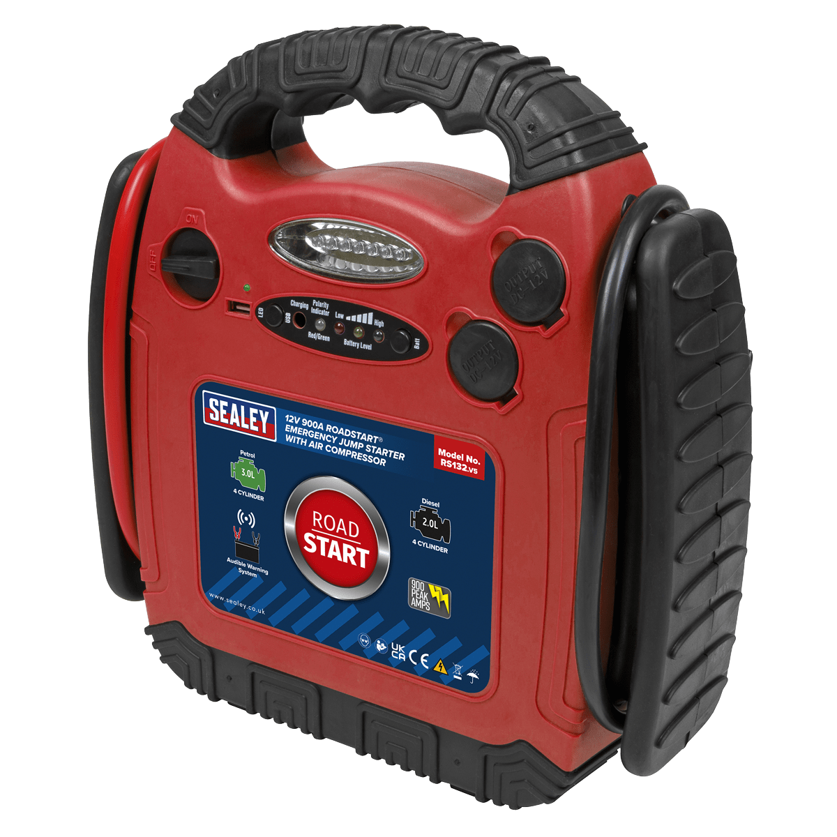 Sealey RoadStartĀ® Emergency Jump Starter with Air Compressor 12V 900 Peak Amps