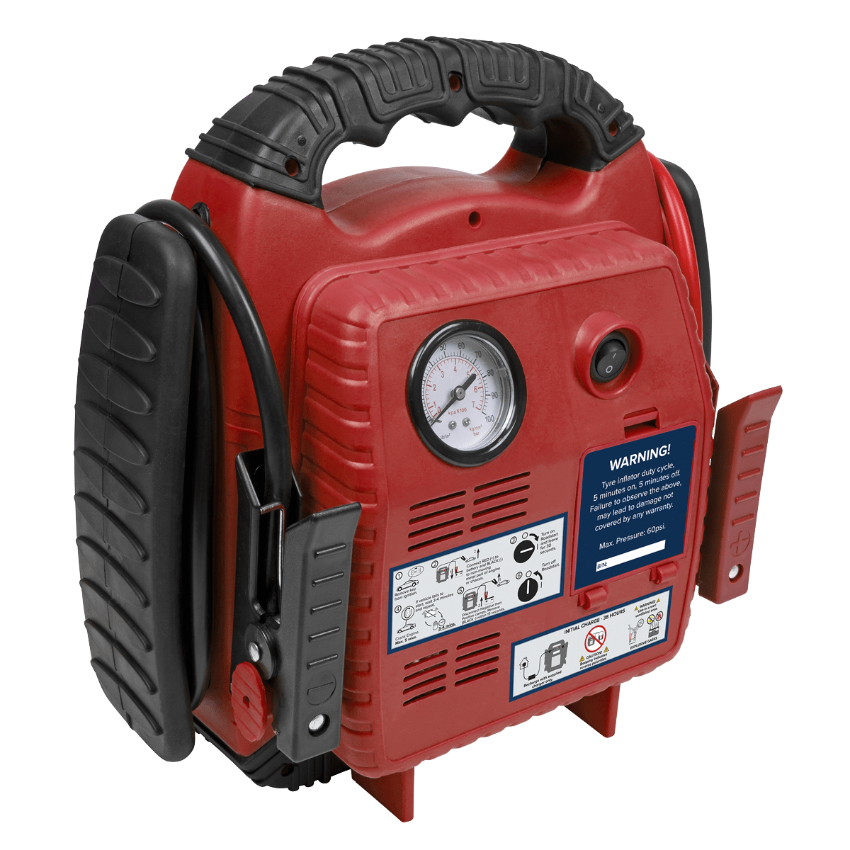 Sealey RoadStartĀ® Emergency Jump Starter with Air Compressor 12V 900 Peak Amps