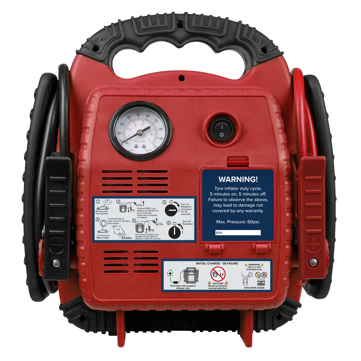 Sealey RoadStartĀ® Emergency Jump Starter with Air Compressor 12V 900 Peak Amps
