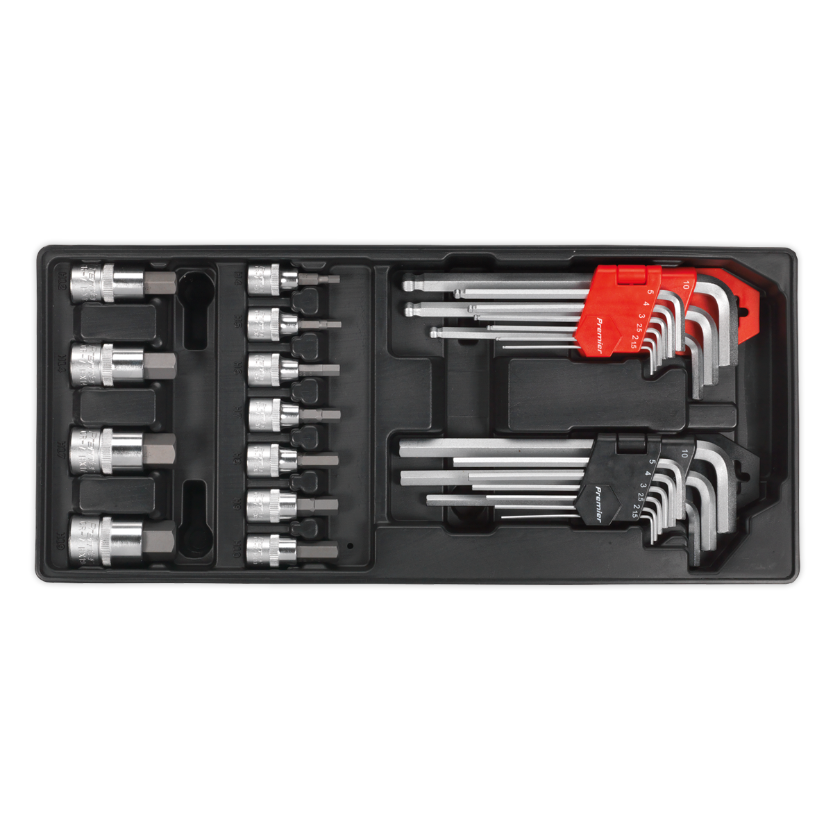 Premier Hex/Ball-End Hex Key & Socket Bit Set with Tool Tray 29pc