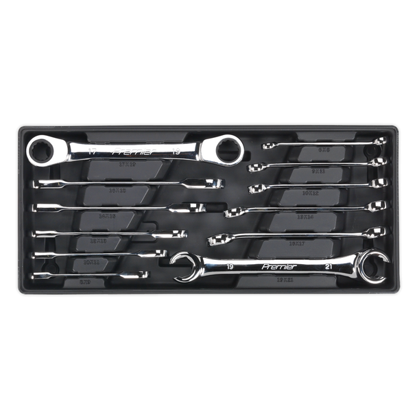 Premier Flare Nut & Ratchet Ring Spanner Set with Tool Tray 12pc